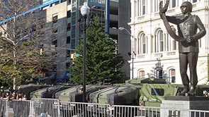 [photo, Maryland Army National Guard humvees, City Hall, 100 North Holliday St., Baltimore, Maryland]